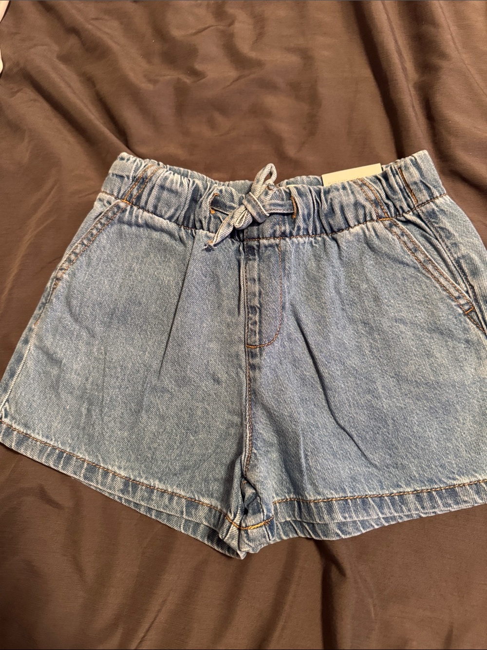 Zara Light Blue Denim Drawstring Waist Shorts